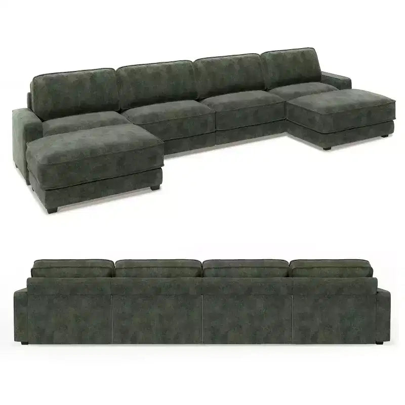 Divano Sezionale Modulare Oversize Dyonery 160, Divano Comodo a U a 6 Posti con 2 Cuscini e 2 Pouf Mobili, Ciniglia