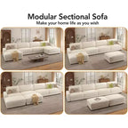 Divano Sezionale Modulare Oversize Dyonery 160, Divano Comodo a U a 6 Posti con 2 Cuscini e 2 Pouf Mobili, Ciniglia