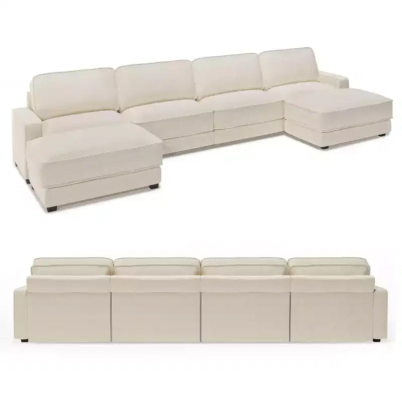 Divano Sezionale Modulare Oversize Dyonery 160, Divano Comodo a U a 6 Posti con 2 Cuscini e 2 Pouf Mobili, Ciniglia