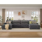 Divano Sezionale Modulare Oversize Dyonery 160, Divano Comodo a U a 6 Posti con 2 Cuscini e 2 Pouf Mobili, Ciniglia