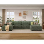 Divano Sezionale Modulare Oversize Dyonery 160, Divano Comodo a U a 6 Posti con 2 Cuscini e 2 Pouf Mobili, Ciniglia