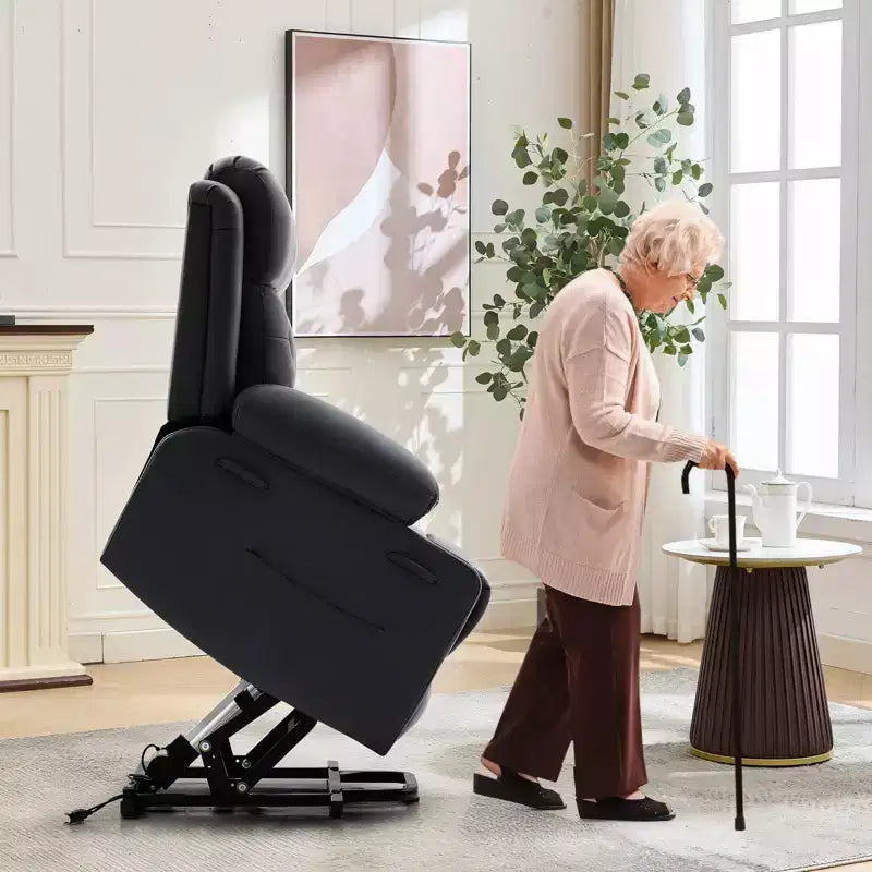 Poltrona Reclinabile Extra-Large da 56 cm con Massaggio Vibrante e Riscaldamento Lombare, Poltrona Alzapersone Reclinabile Singola in PU, Comoda Poltrona con Spessa Imbottitura in Spugna
