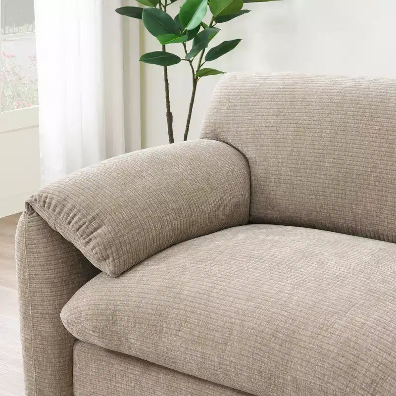 Divano modulare a sezione a L EHMKNP 108 con sedili extra larghi da 80 cm, pouf mobile, tessuto ciniglia a righe