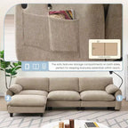 Divano modulare a sezione a L EHMKNP 108 con sedili extra larghi da 80 cm, pouf mobile, tessuto ciniglia a righe