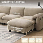 Divano modulare a sezione a L EHMKNP 108 con sedili extra larghi da 80 cm, pouf mobile, tessuto ciniglia a righe