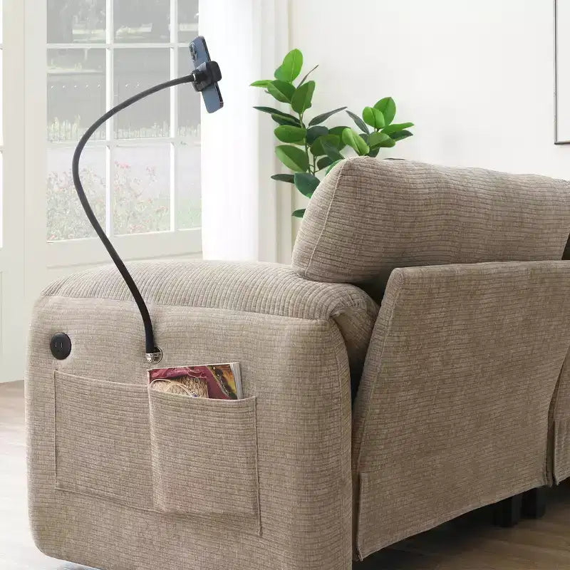 Divano modulare a sezione a L EHMKNP 108 con sedili extra larghi da 80 cm, pouf mobile, tessuto ciniglia a righe