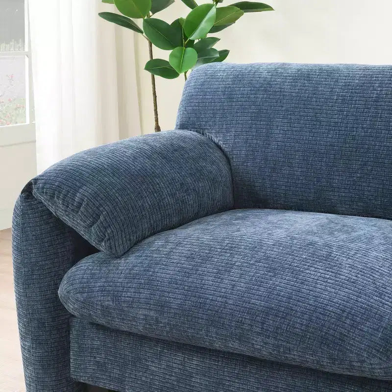 Divano modulare a sezione a L EHMKNP 108 con sedili extra larghi da 80 cm, pouf mobile, tessuto ciniglia a righe
