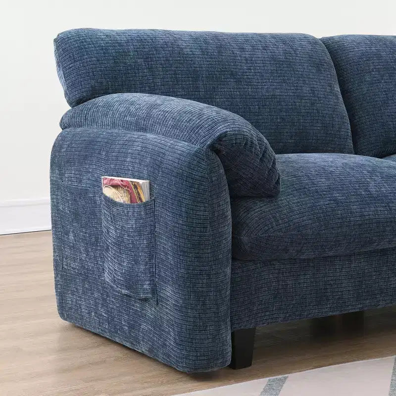 Divano modulare a sezione a L EHMKNP 108 con sedili extra larghi da 80 cm, pouf mobile, tessuto ciniglia a righe