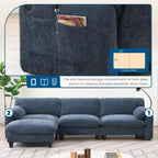 Divano modulare a sezione a L EHMKNP 108 con sedili extra larghi da 80 cm, pouf mobile, tessuto ciniglia a righe