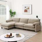 Divano modulare a sezione a L EHMKNP 108 con sedili extra larghi da 80 cm, pouf mobile, tessuto ciniglia a righe