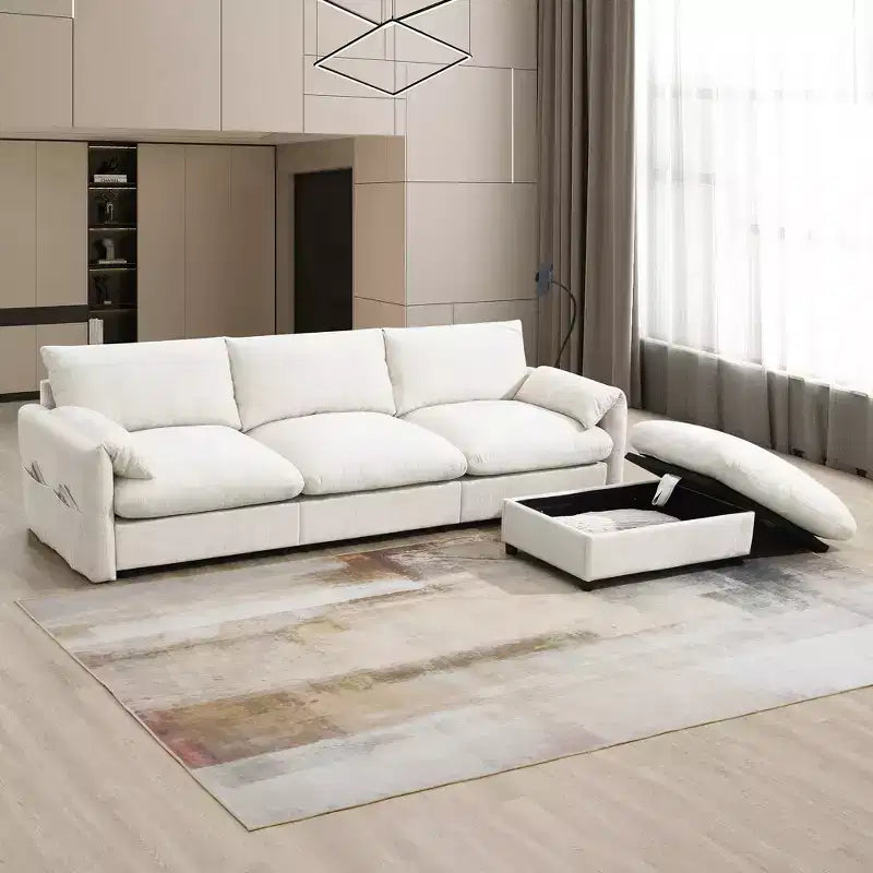 Divano Sezionale a L EHMKNP 96,5 con Pouf Contenitore per Soggiorno/Appartamento, in Comodo Tessuto Chenille