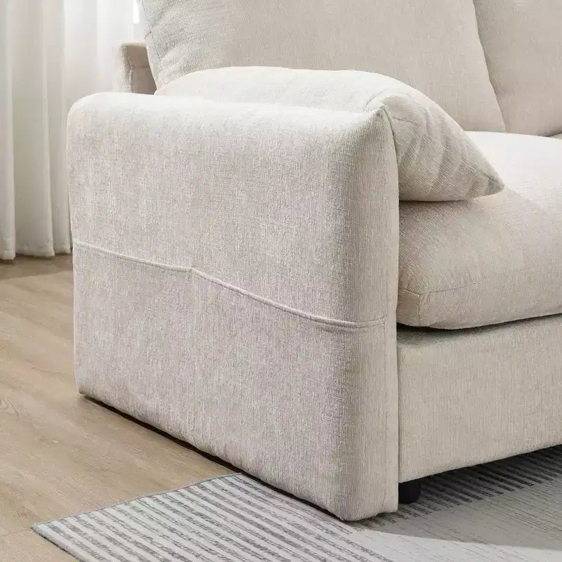 Divano Sezionale a L EHMKNP 96,5 con Pouf Contenitore per Soggiorno/Appartamento, in Comodo Tessuto Chenille