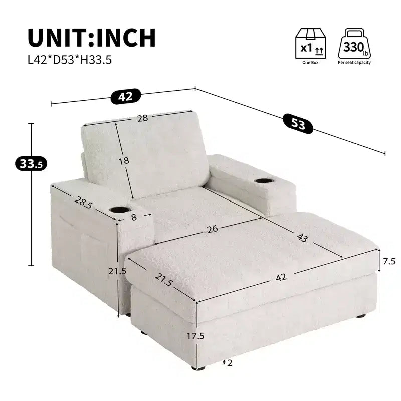 EHMKNP 42 Chaise longue oversize per interni, poltrona divano imbottita con seduta profonda e pouf contenitore