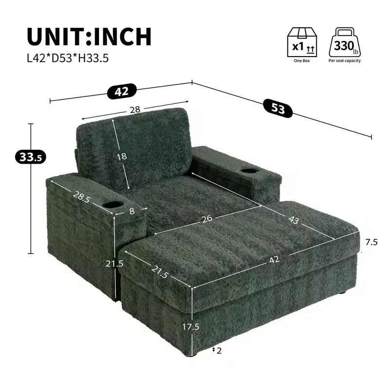 EHMKNP 42 Chaise longue oversize per interni, poltrona divano imbottita con seduta profonda e pouf contenitore
