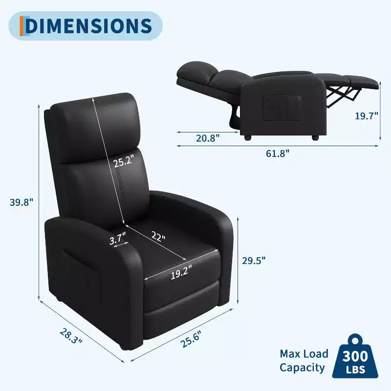 Poltrona Reclinabile per Adulti, Recliner Pigro in Pelle PU Ergonomico Regolabile Singolo Divano Migliorato con Tasca Laterale