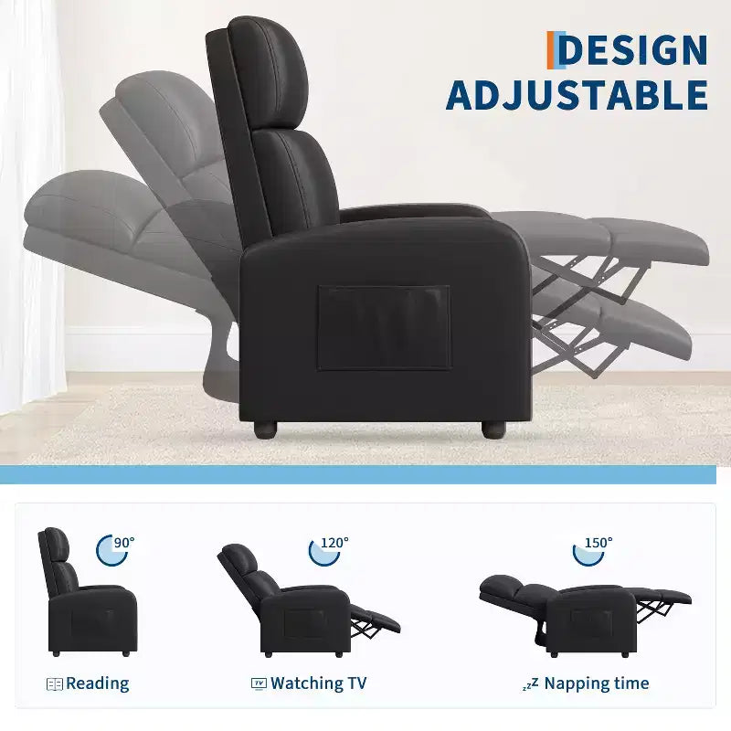 Poltrona Reclinabile per Adulti, Recliner Pigro in Pelle PU Ergonomico Regolabile Singolo Divano Migliorato con Tasca Laterale
