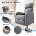 Poltrona Reclinabile per Adulti, Recliner Pigro in Pelle PU Ergonomico Regolabile Singolo Divano Migliorato con Tasca Laterale