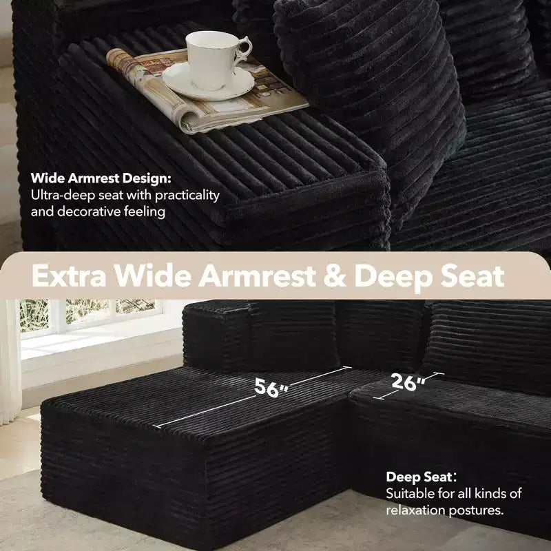 Divano componibile a sezioni Cloud, 106 divani neri a forma di L comodi e morbidi per soggiorno, divano letto oversize con seduta profonda