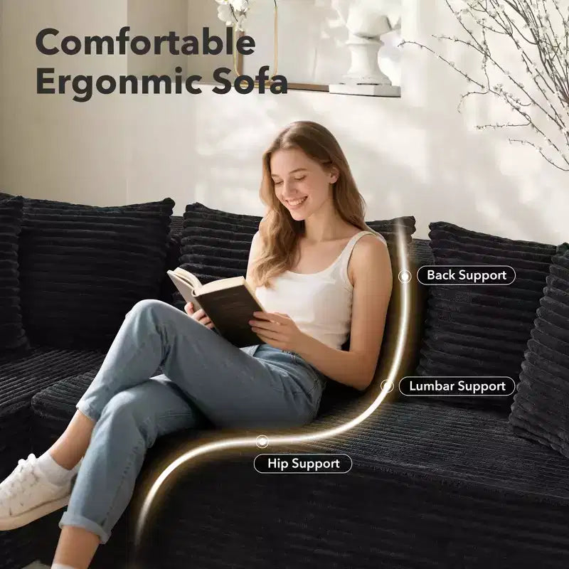 Divano componibile a sezioni Cloud, 106 divani neri a forma di L comodi e morbidi per soggiorno, divano letto oversize con seduta profonda