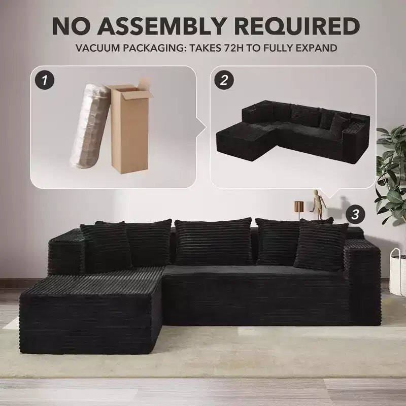 Divano componibile a sezioni Cloud, 106 divani neri a forma di L comodi e morbidi per soggiorno, divano letto oversize con seduta profonda