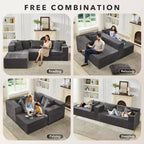 Divano componibile a sezioni Cloud, 106 divani neri a forma di L comodi e morbidi per soggiorno, divano letto oversize con seduta profonda