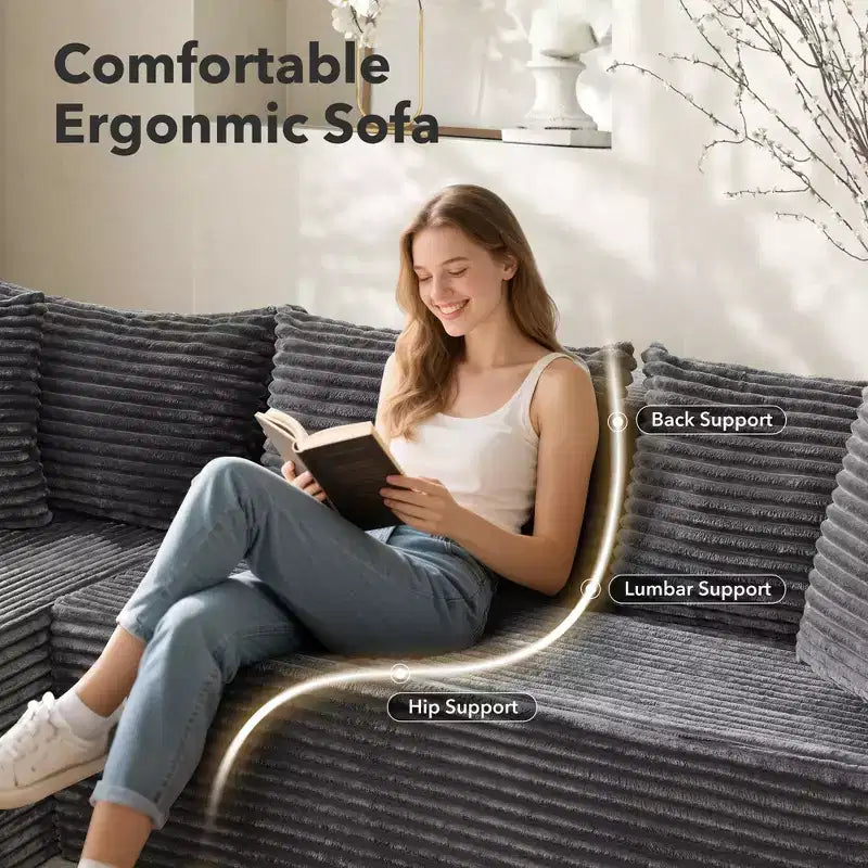 Divano componibile a sezioni Cloud, 106 divani neri a forma di L comodi e morbidi per soggiorno, divano letto oversize con seduta profonda