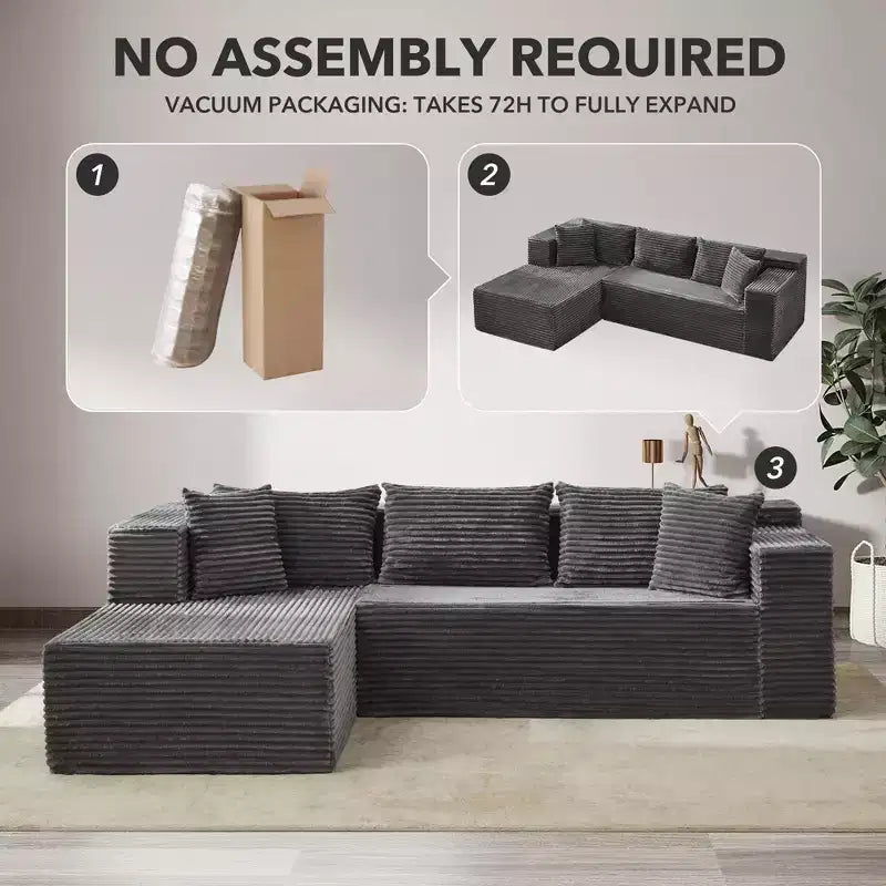Divano componibile a sezioni Cloud, 106 divani neri a forma di L comodi e morbidi per soggiorno, divano letto oversize con seduta profonda