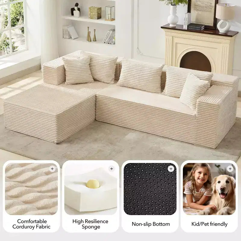 Divano componibile a sezioni Cloud, 106 divani neri a forma di L comodi e morbidi per soggiorno, divano letto oversize con seduta profonda