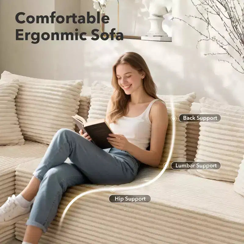 Divano componibile a sezioni Cloud, 106 divani neri a forma di L comodi e morbidi per soggiorno, divano letto oversize con seduta profonda