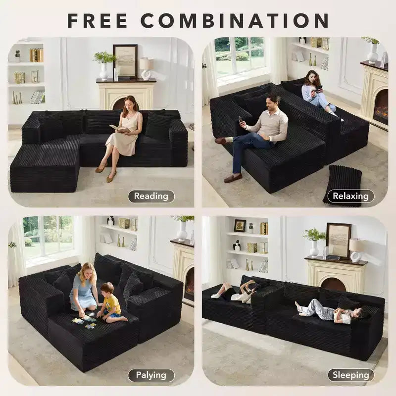 Divano componibile a sezioni Cloud, 106 divani neri a forma di L comodi e morbidi per soggiorno, divano letto oversize con seduta profonda