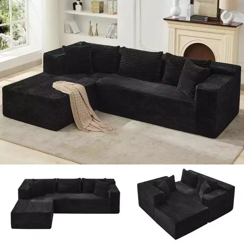 Divano componibile a sezioni Cloud, 106 divani neri a forma di L comodi e morbidi per soggiorno, divano letto oversize con seduta profonda