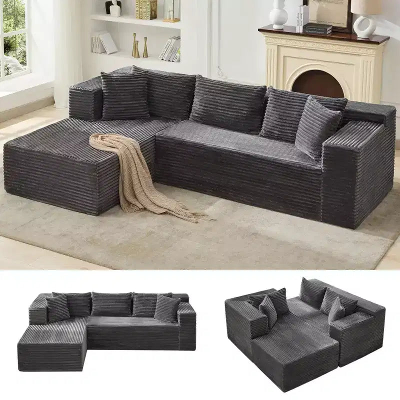 Divano componibile a sezioni Cloud, 106 divani neri a forma di L comodi e morbidi per soggiorno, divano letto oversize con seduta profonda