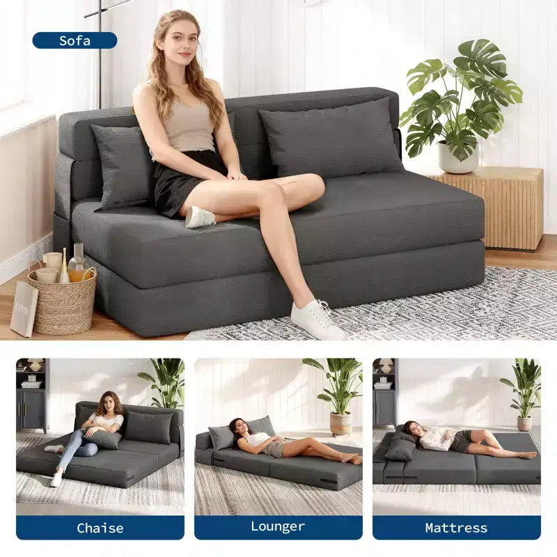 Divano Letto Pieghevole 4 in 1 - Divanetto Letto Convertibile, Divano Pieghevole con Cuscino, Chaise Longue da Terra Capitonnè per Soggiorno e Camera da Letto