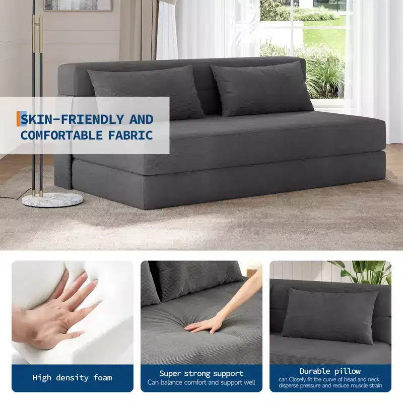 Divano Letto Pieghevole 4 in 1 - Divanetto Letto Convertibile, Divano Pieghevole con Cuscino, Chaise Longue da Terra Capitonnè per Soggiorno e Camera da Letto