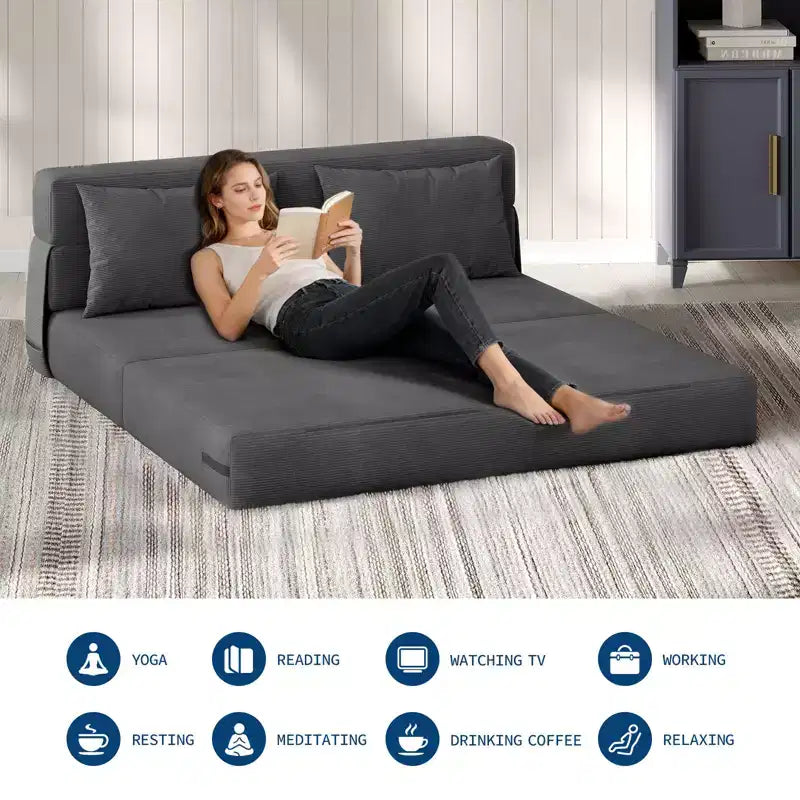 Divano Letto Pieghevole 4 in 1 - Divanetto Letto Convertibile, Divano Pieghevole con Cuscino, Chaise Longue da Terra Capitonnè per Soggiorno e Camera da Letto
