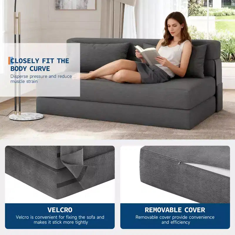 Divano Letto Pieghevole 4 in 1 - Divanetto Letto Convertibile, Divano Pieghevole con Cuscino, Chaise Longue da Terra Capitonnè per Soggiorno e Camera da Letto