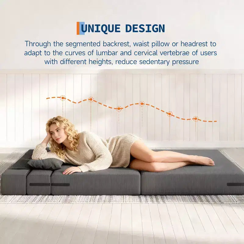 Divano Letto Pieghevole 4 in 1 - Divanetto Letto Convertibile, Divano Pieghevole con Cuscino, Chaise Longue da Terra Capitonnè per Soggiorno e Camera da Letto