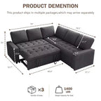 Dyonery Divano componibile a 5 posti a L con letto estraibile, porte USB, schienale regolabile e contenitore, montaggio senza attrezzi