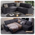 Dyonery Divano componibile a 5 posti a L con letto estraibile, porte USB, schienale regolabile e contenitore, montaggio senza attrezzi