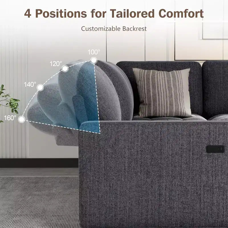 Dyonery Divano componibile a 5 posti a L con letto estraibile, porte USB, schienale regolabile e contenitore, montaggio senza attrezzi