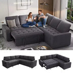 Dyonery Divano componibile a 5 posti a L con letto estraibile, porte USB, schienale regolabile e contenitore, montaggio senza attrezzi