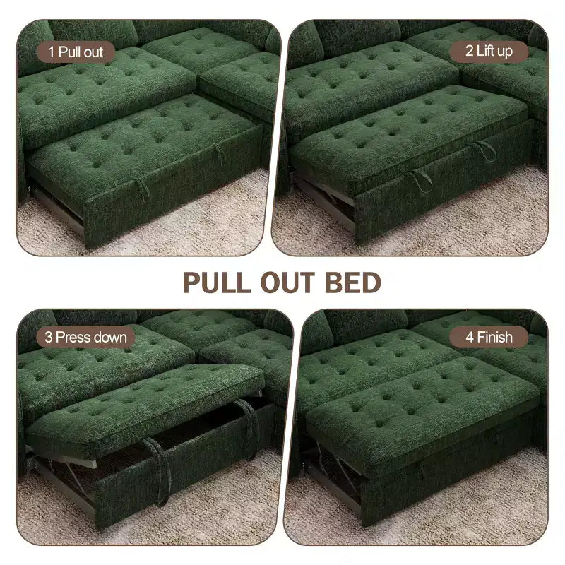 Dyonery Divano componibile a 5 posti a L con letto estraibile, porte USB, schienale regolabile e contenitore, montaggio senza attrezzi