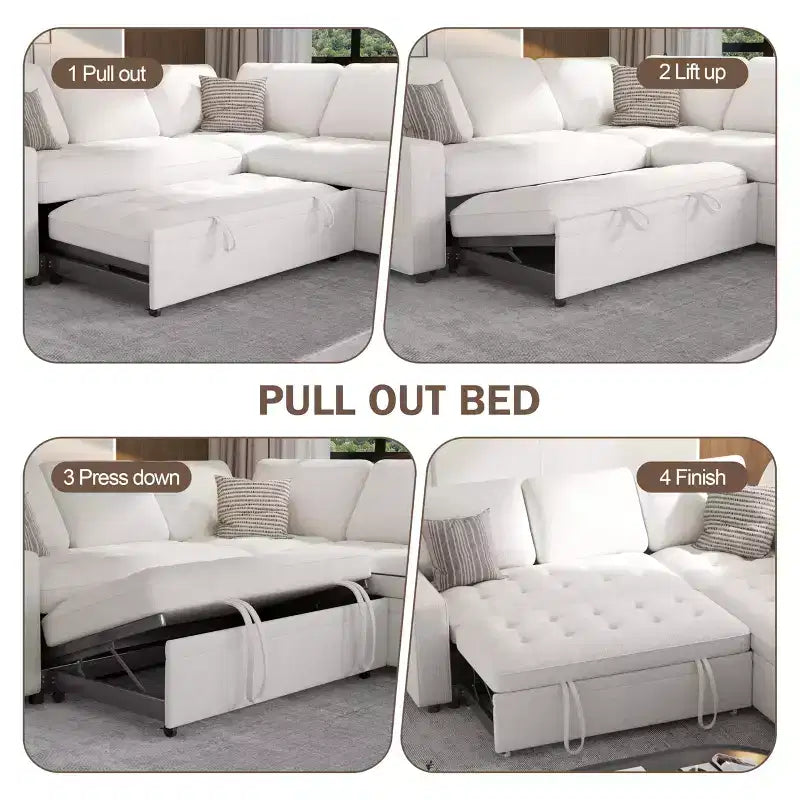 Dyonery Divano componibile a 5 posti a L con letto estraibile, porte USB, schienale regolabile e contenitore, montaggio senza attrezzi