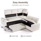 Dyonery Divano componibile a 5 posti a L con letto estraibile, porte USB, schienale regolabile e contenitore, montaggio senza attrezzi