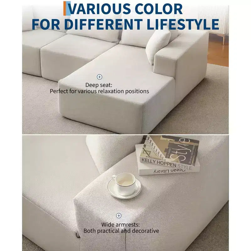 Divano Sezionale Modulare Cloud 108" con Chaise a L, Divano Modulare Moderno con Seduta Profonda, Divano Letto Oversize, Nessun Montaggio Richiesto, Orientamento Sinistro