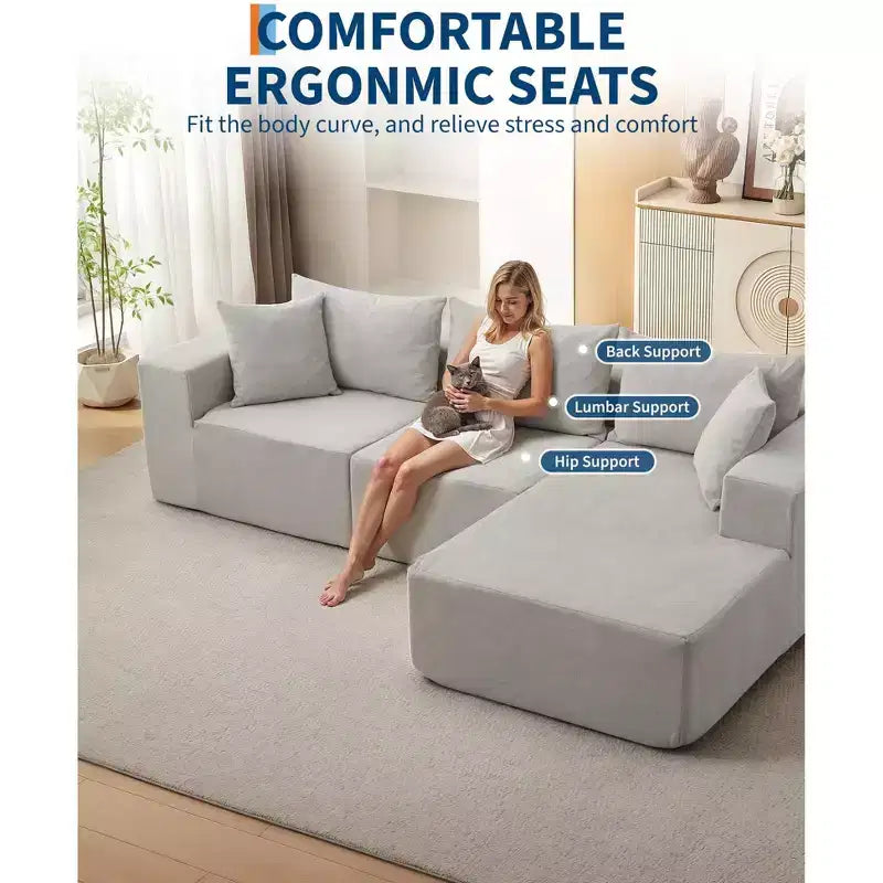 Divano Sezionale Modulare Cloud 108" con Chaise a L, Divano Modulare Moderno con Seduta Profonda, Divano Letto Oversize, Nessun Montaggio Richiesto, Orientamento Sinistro