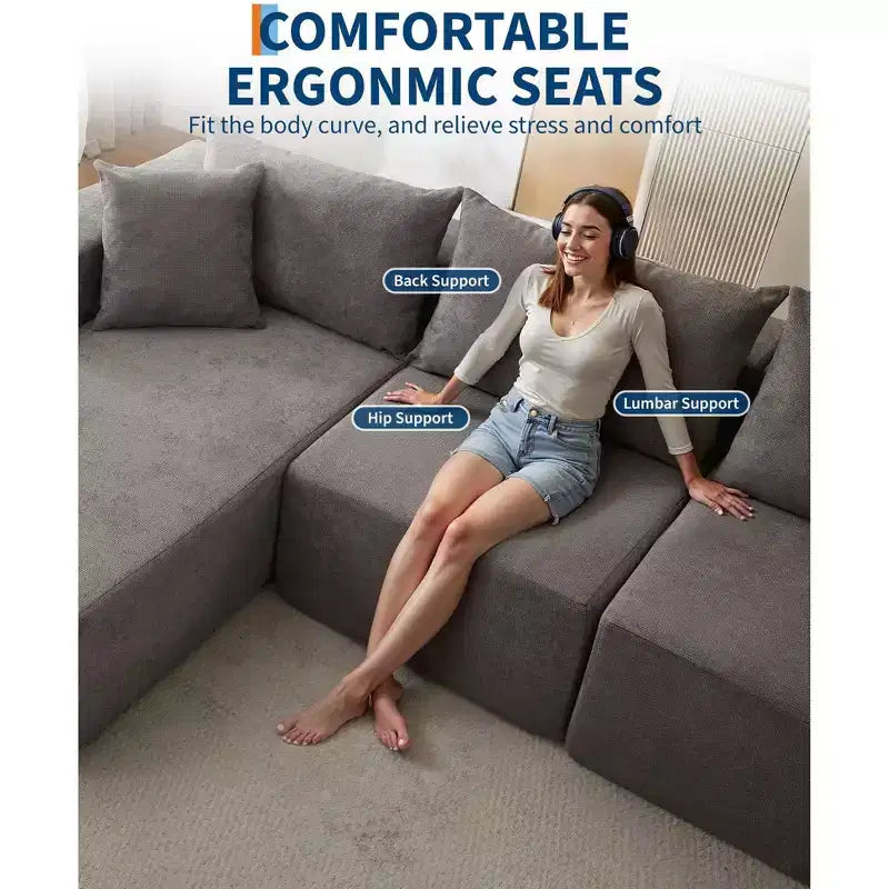 Divano Sezionale Modulare Cloud 108" con Chaise a L, Divano Modulare Moderno con Seduta Profonda, Divano Letto Oversize, Nessun Montaggio Richiesto, Orientamento Sinistro