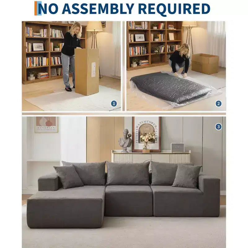 Divano Sezionale Modulare Cloud 108" con Chaise a L, Divano Modulare Moderno con Seduta Profonda, Divano Letto Oversize, Nessun Montaggio Richiesto, Orientamento Sinistro