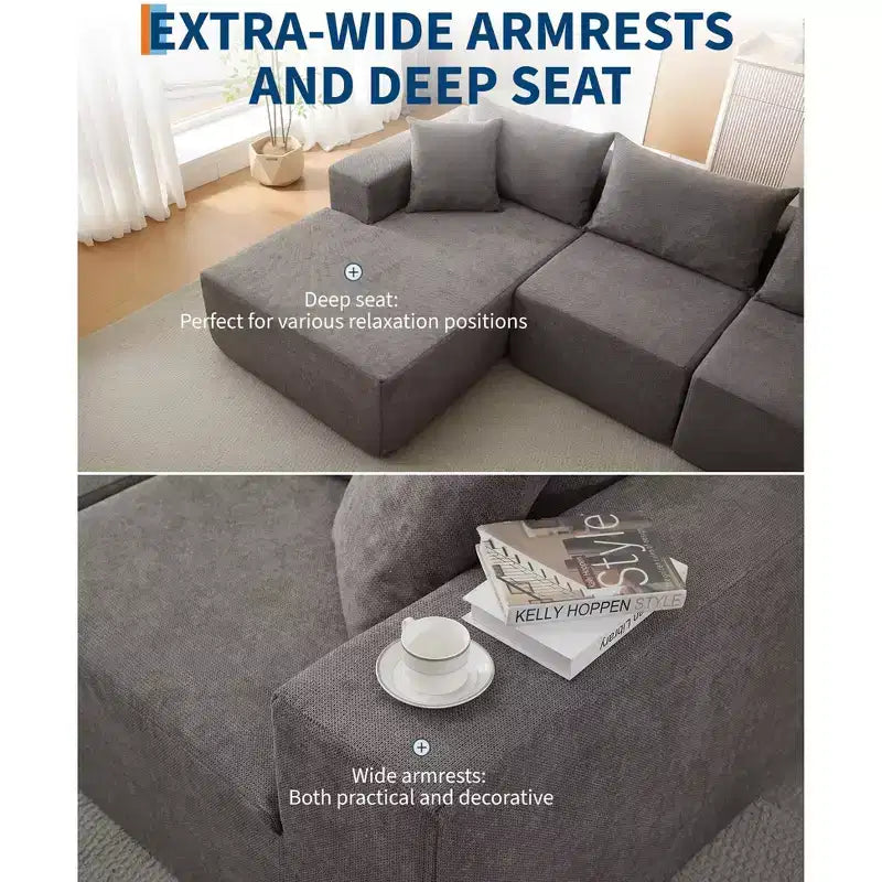 Divano Sezionale Modulare Cloud 108" con Chaise a L, Divano Modulare Moderno con Seduta Profonda, Divano Letto Oversize, Nessun Montaggio Richiesto, Orientamento Sinistro