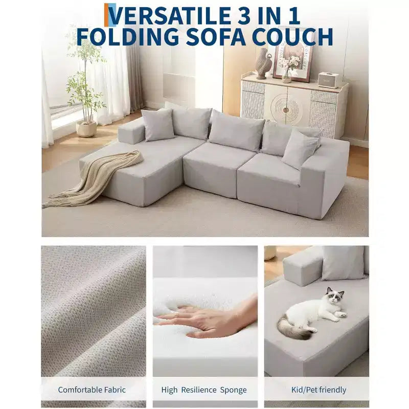 Divano Sezionale Modulare Cloud 108" con Chaise a L, Divano Modulare Moderno con Seduta Profonda, Divano Letto Oversize, Nessun Montaggio Richiesto, Orientamento Sinistro